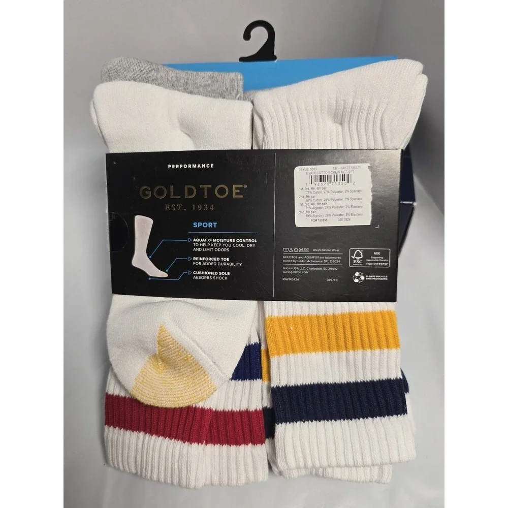 GOLD TOE Mens Performance Crew Socks White‎ 8-Pack Sport Cushioned